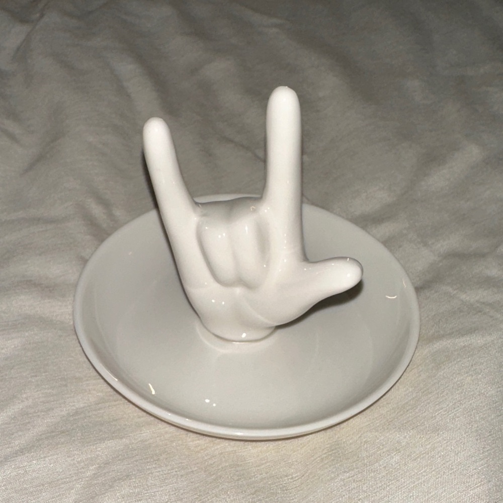 White Ceramic Hand Ring Holder